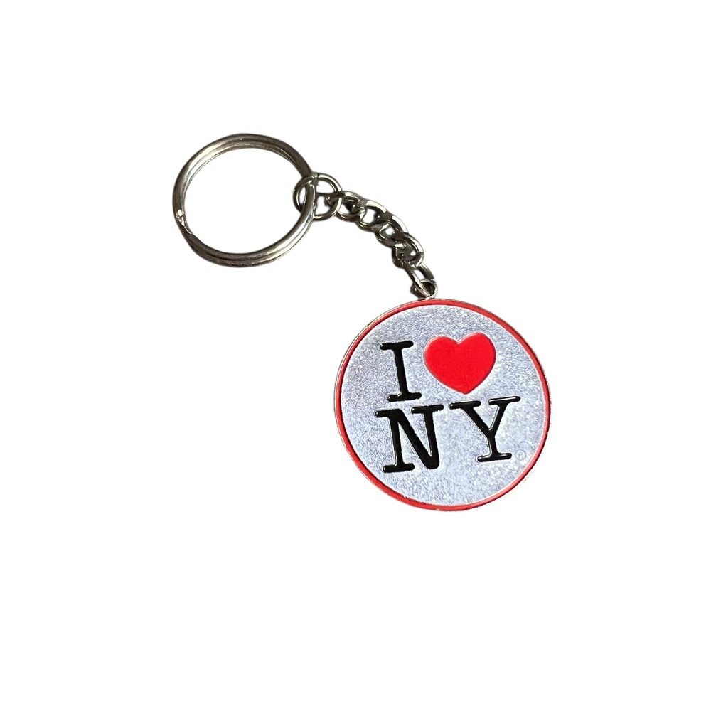I Love NY Keychain Silver Tone Red Heart New York City Souvenir Round Metal Ring